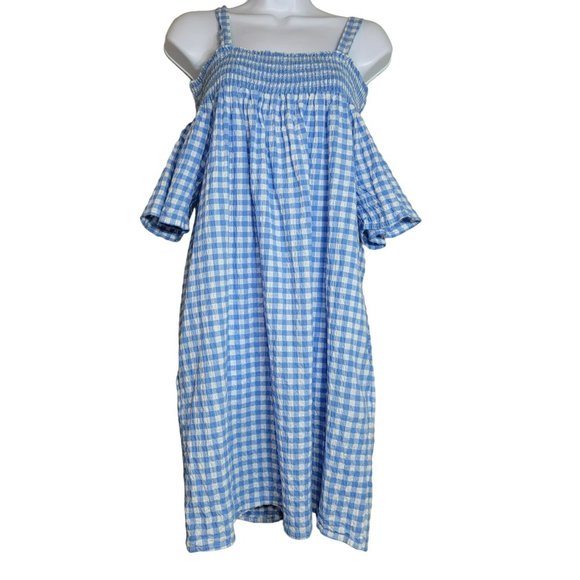 Miracle Berry Women's M Blue & White Gingham Smocked Seersucker Sundress - EUC - Picture 1 of 10